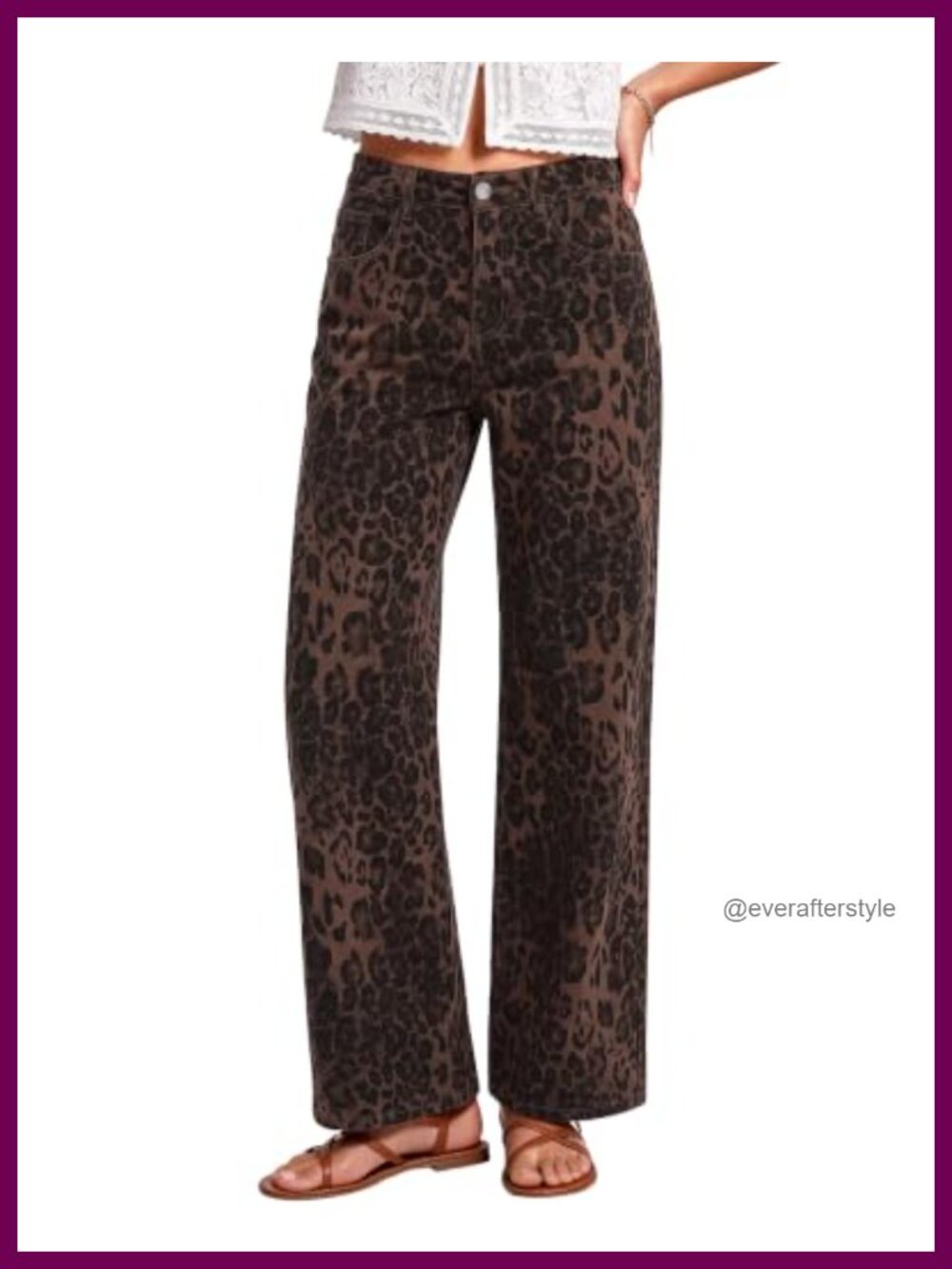 Wide Leg High Waisted Leopard Print Stretchy Denim Jeans